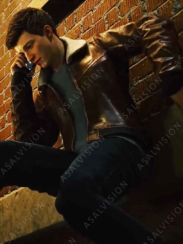 2023 Marvel's Spider-Man 2 Brown Leather Bomber Jacket
