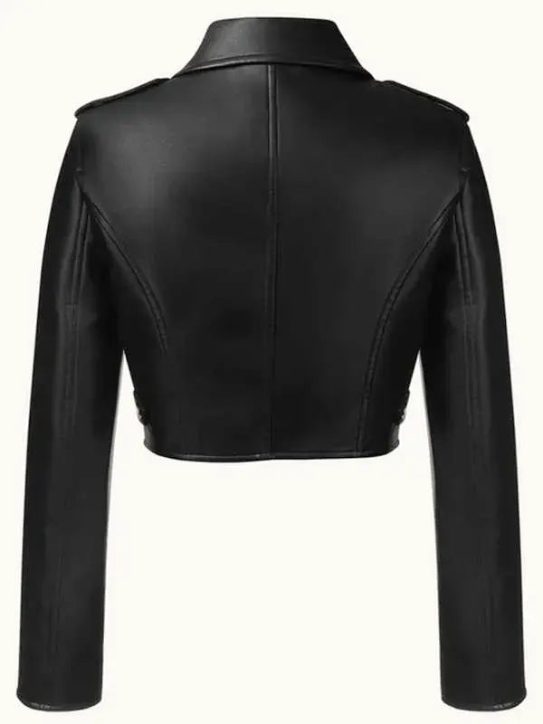 2025 Liv Morgan Hearts Leather Black Cropped Jacket