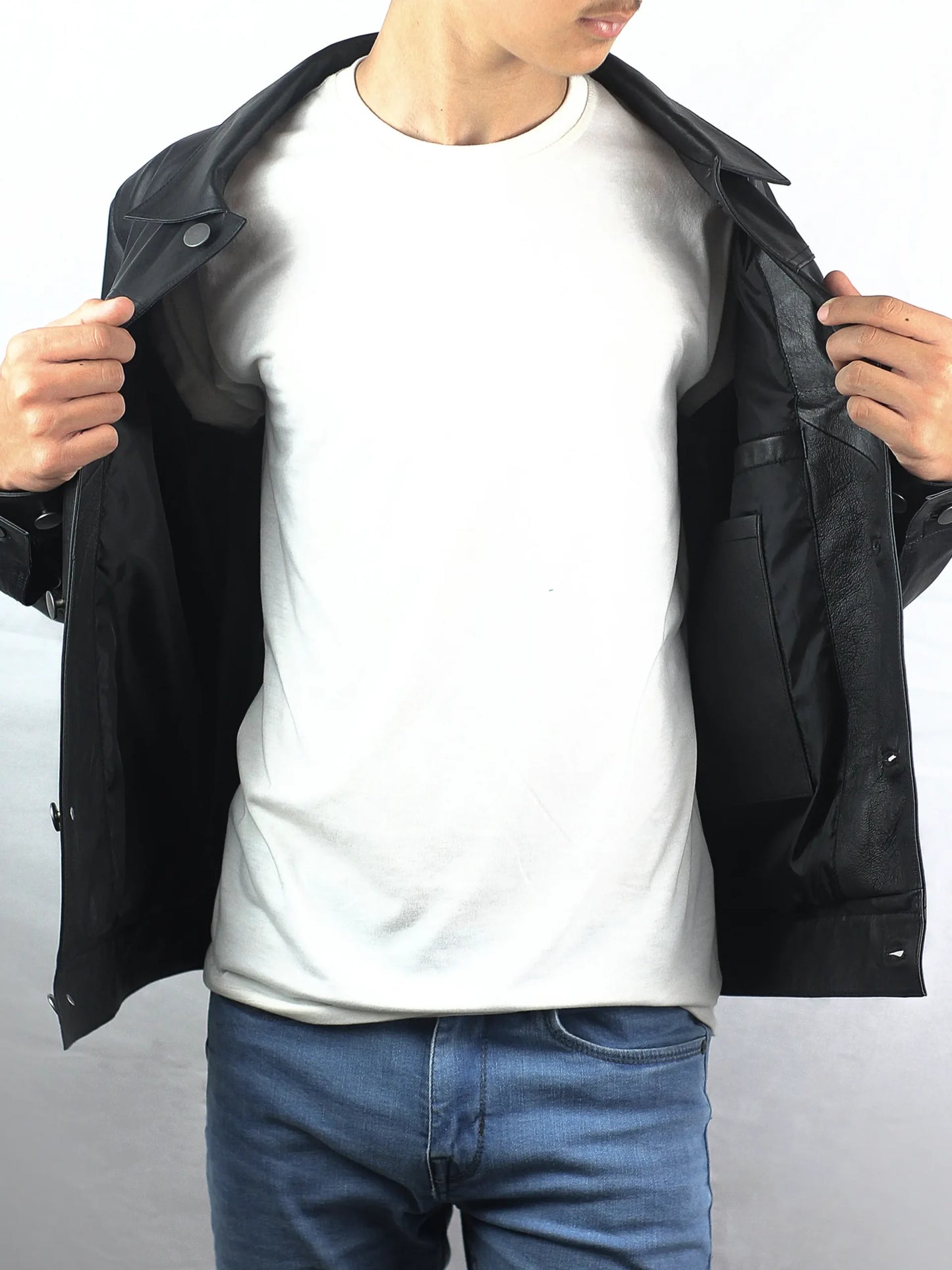 2025 Men's Black Trucker Leather Jacket