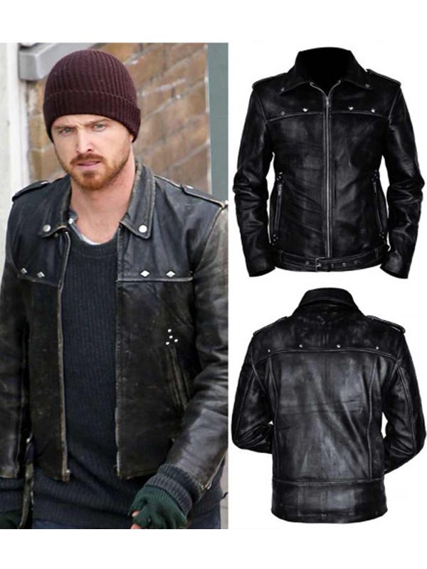 Aaron Paul Distressed Leather Black Jacket