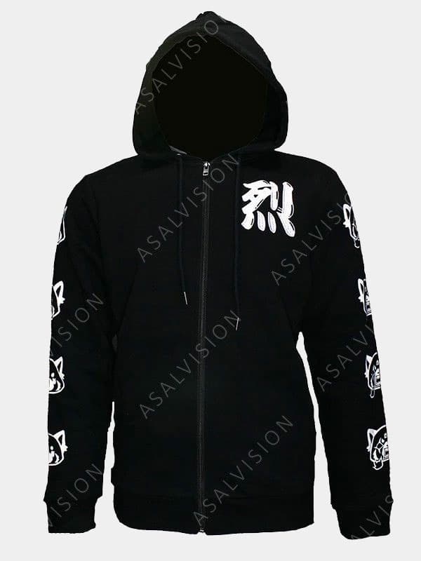 Aggretsuko Sleeve Faces Zipper Style Black Hoodie