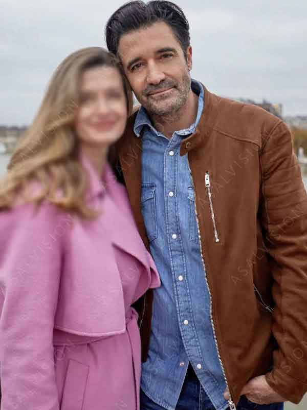 Andre Dubreuil Movie Crimes Of Fashion Killer Clutch 2024 Gilles Marini Brown Suede Jacket