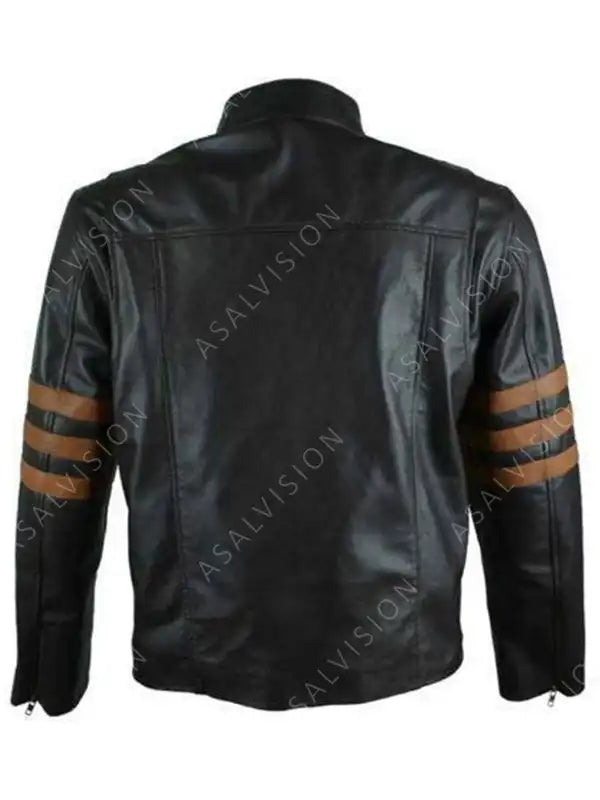 Andreas Brown Stripes Black Biker Leather Cafe Racer Moto Jacket For Mens