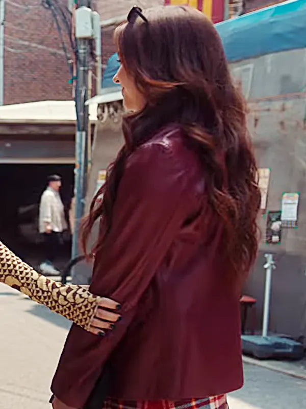 Anna Cathcart XO Kitty S02 Episode 3 Kitty Maroon Leather Blazer
