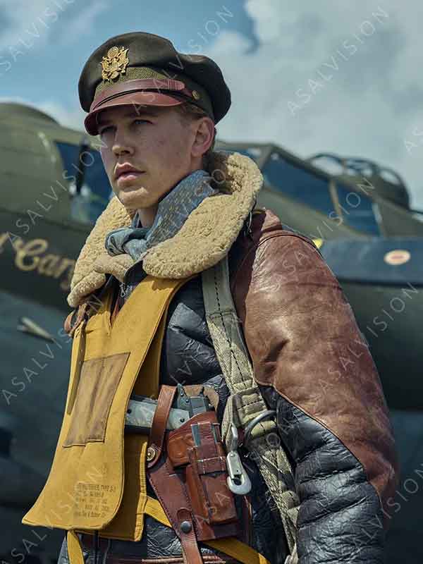 Austin Butler Masters Of The Air 2024 Maj. Gale ‘Buck’ Cleven Leather Military Jacket