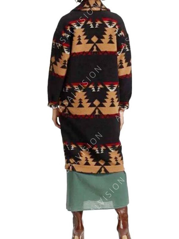 Beth Dutton Yellowstone S05 Kelly Reilly Black Printed Wool Coat