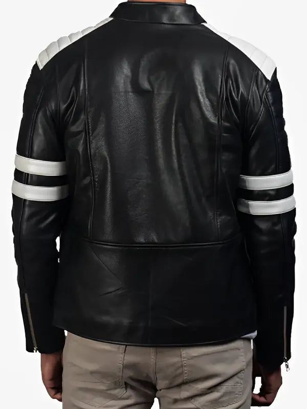 Black And White Cafe Racer Leather Motorcycle Jacket