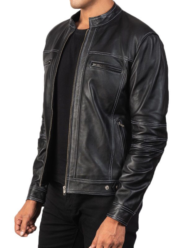 Black Color Motorcycle Leather Jacket For Men's