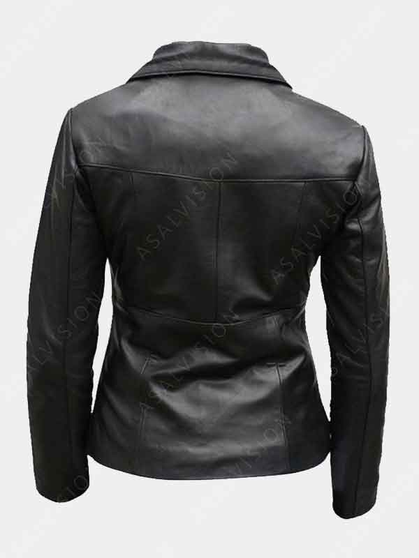Black Fitted Biker Leather Jacket For Womens