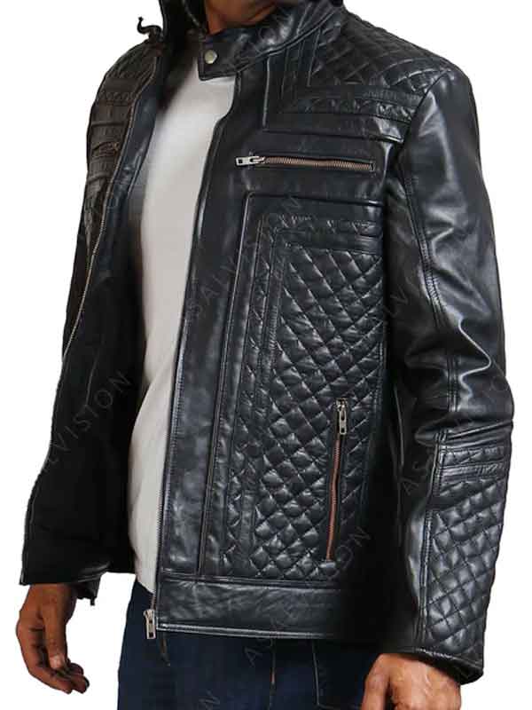 Black Leather Motorcycle Jacket For Men's
