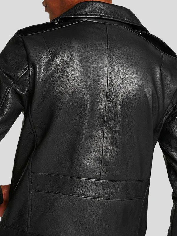 Black Real Leather Slim Fit Biker Jacket For Men's