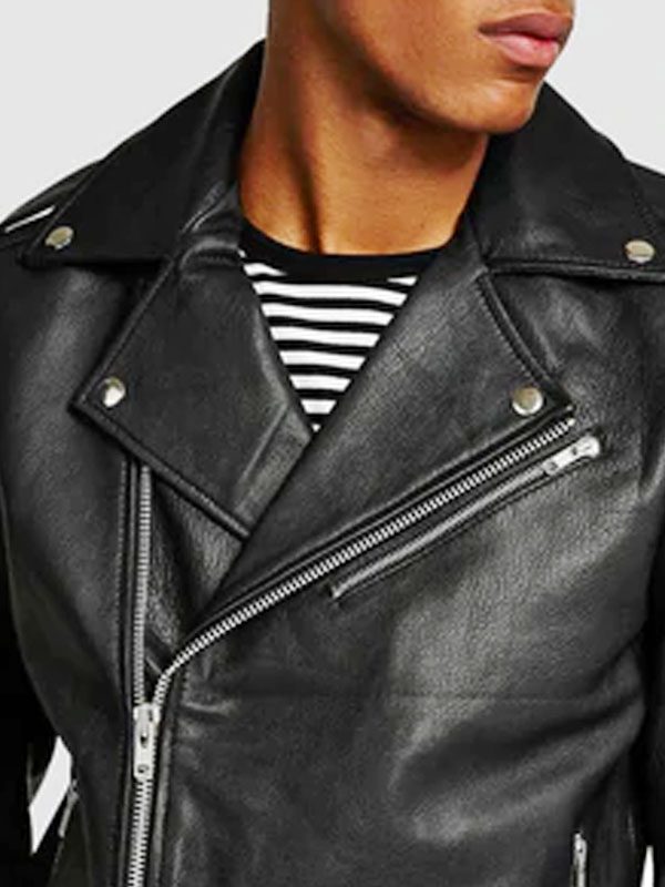 Men's Real Leather Black Slim Fit Biker Jacket