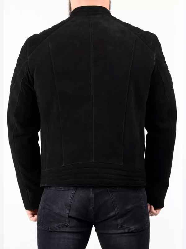 Black Suede Leather Padded Shoulders Jacket For Mens