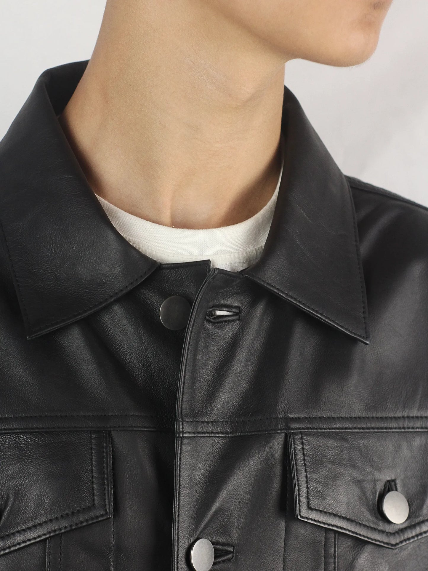 Black Trucker Real Leather Jacket