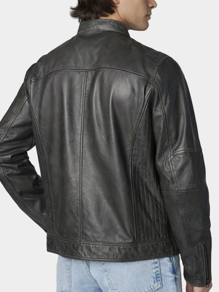 Black Cafe Racer Leather Vintage Jacket