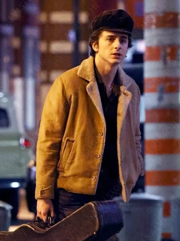 Bob Dylan A Complete Unknown Timothée Chalamet Leather Sherpa Jacket