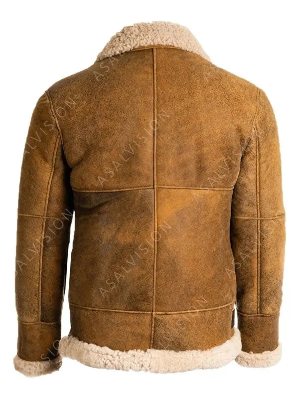 Bomber Fur Shearling Aviator Sheepskin Leather Brown Jacket