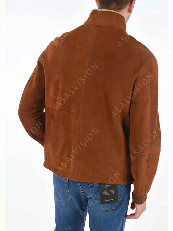 Brown Sherpa Suede Leather Jacket For Mens