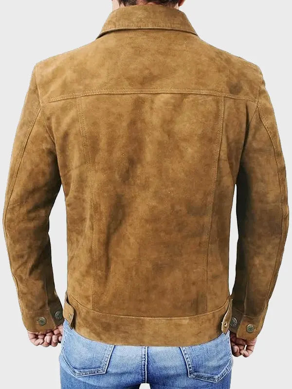 Brown Suede Leather Trucker Jacket