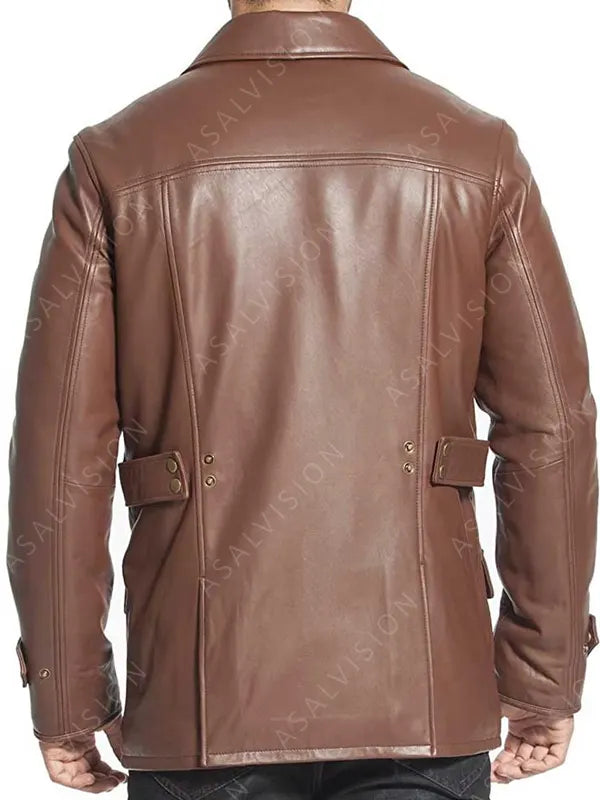 Brown Trench Fashion Leather Coat For Mens