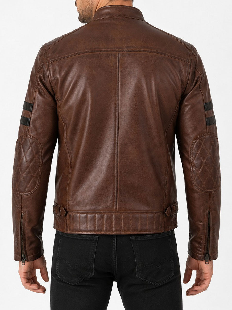 Brown Striped Leather Jacket