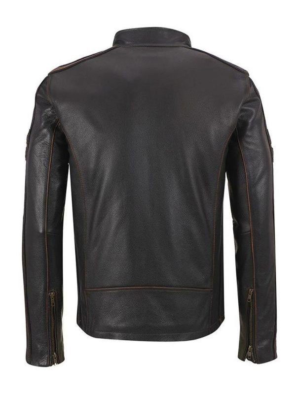 Cafe Racer Brown Stripe Leather Jacket For Men’s