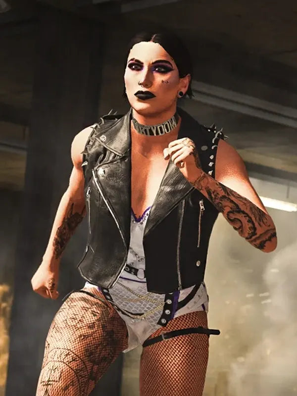 Call Of Duty Rhea Ripley Black Faux Crocodile Leather Vest