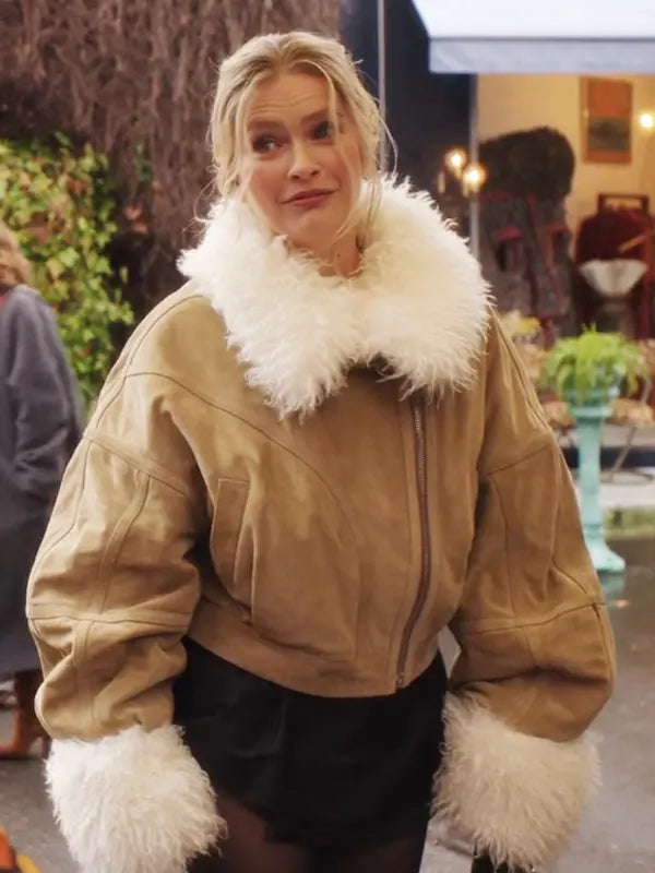 Camille Emily In Paris Season 4 Camille Razat Suede Leather Fur Jacket