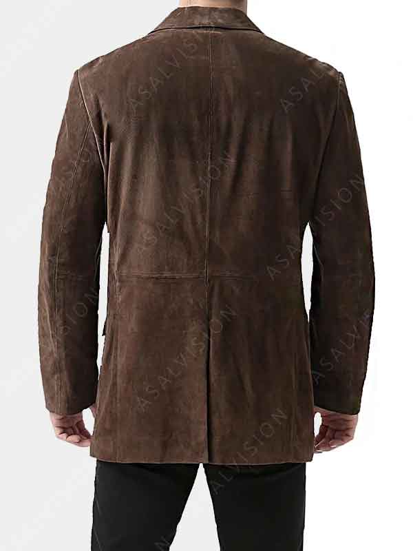 Chocolate Brown Suede Leather Blazer For Mens