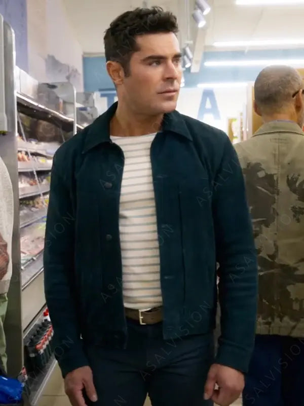 Chris Cole Movie A Family Affair 2024 Zac Efron Black Suede Leather Jacket