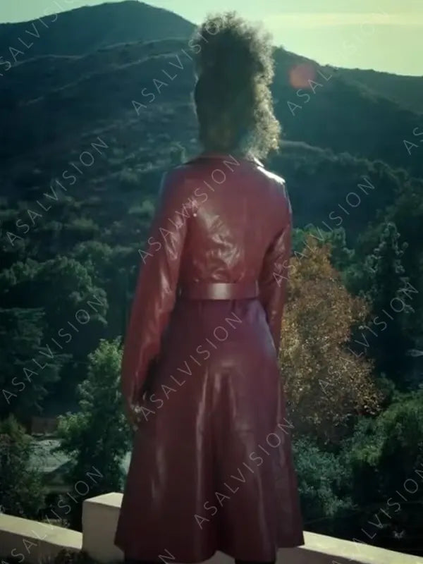 Ciarra Carter Exceptional Beings 2023 Athena Red Trench Leather Coat
