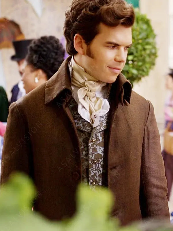 Colin Bridgerton S03 Luke Newton Brown Long Coat