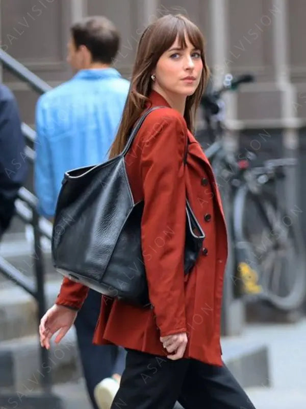 Dakota Johnson Movie Materialists 2024 Maroon Blazer