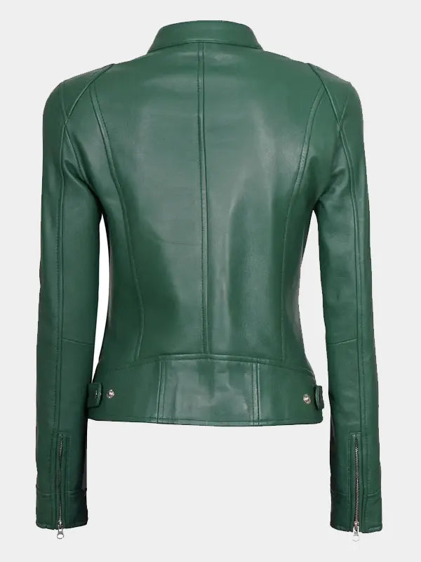 Declan Green Biker Leather Jacket For Women