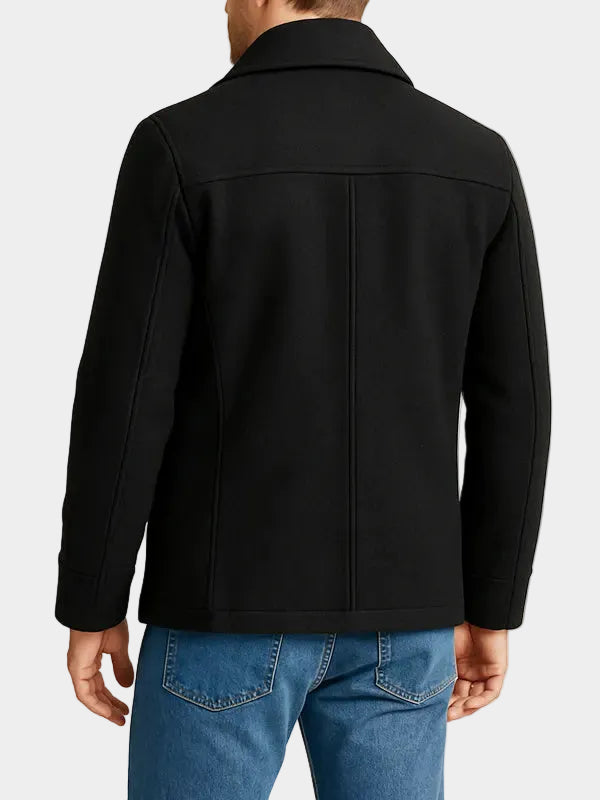 Double Breasted Black Wool Peacoat For Men