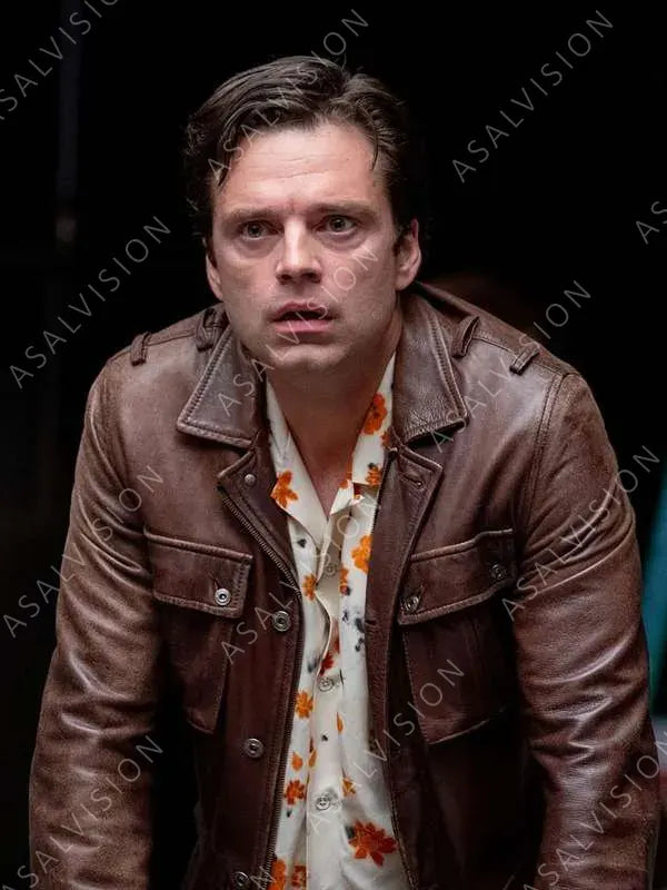 Edward Movie A Different Man 2024 Sebastian Stan Brown Leather Jacket