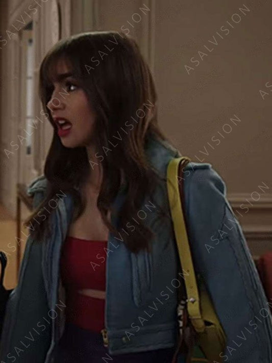 Emily Cooper Emily In Paris Season 3 Blue Leather Jacket