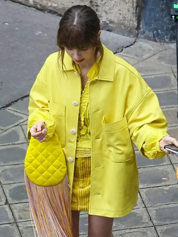 Emily Cooper Yellow Leather Jacket