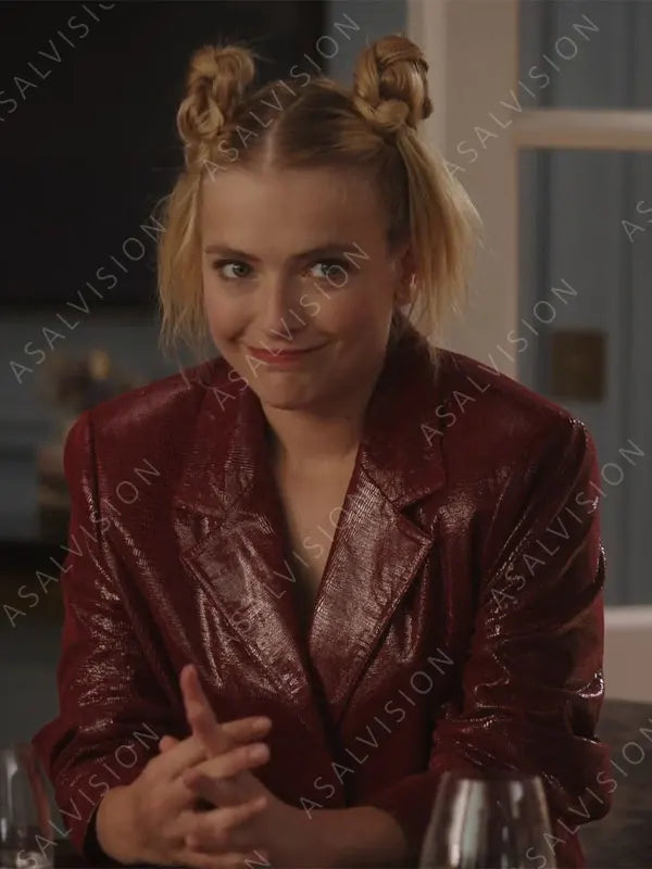 Emily In Paris S03 Camille Razat Maroon Leather Blazer