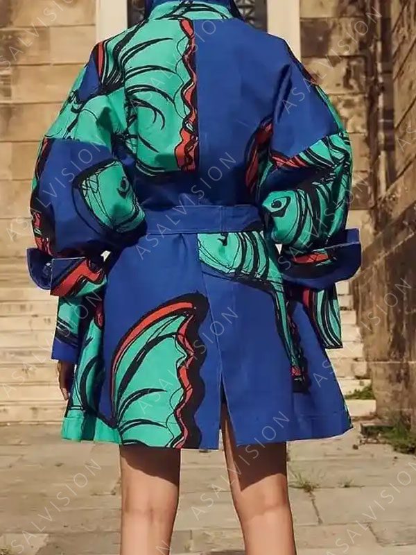 Emily In Paris Season 2 Emily Cooper Blue Printed Trench Coat