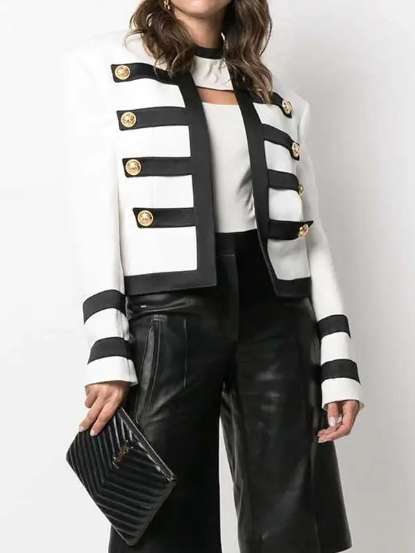 Emily in Paris Camille Razat White And Black Military Jacket