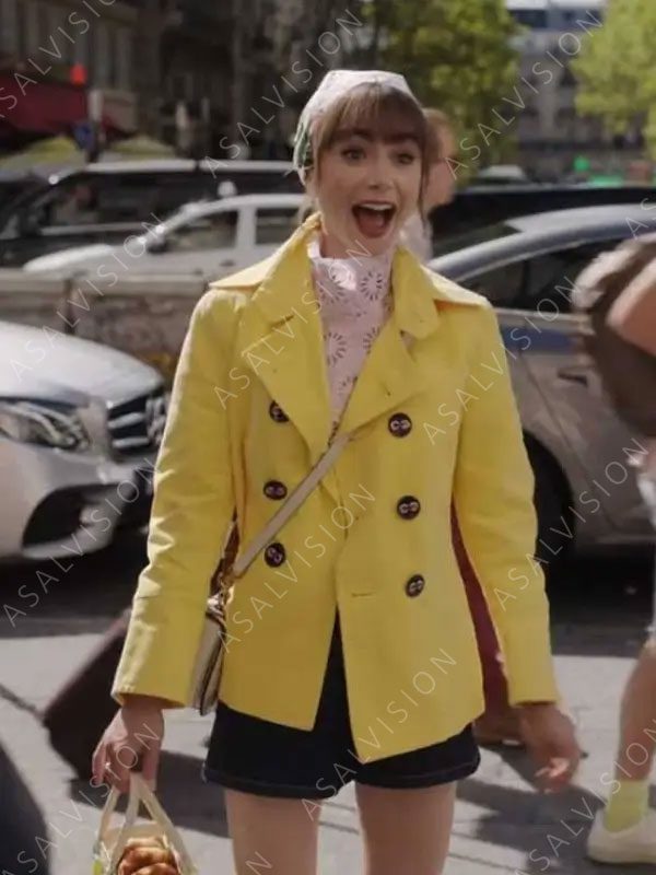 Emily in Paris S03 Lily Collins Yellow Double-Breasted Blazer Coat