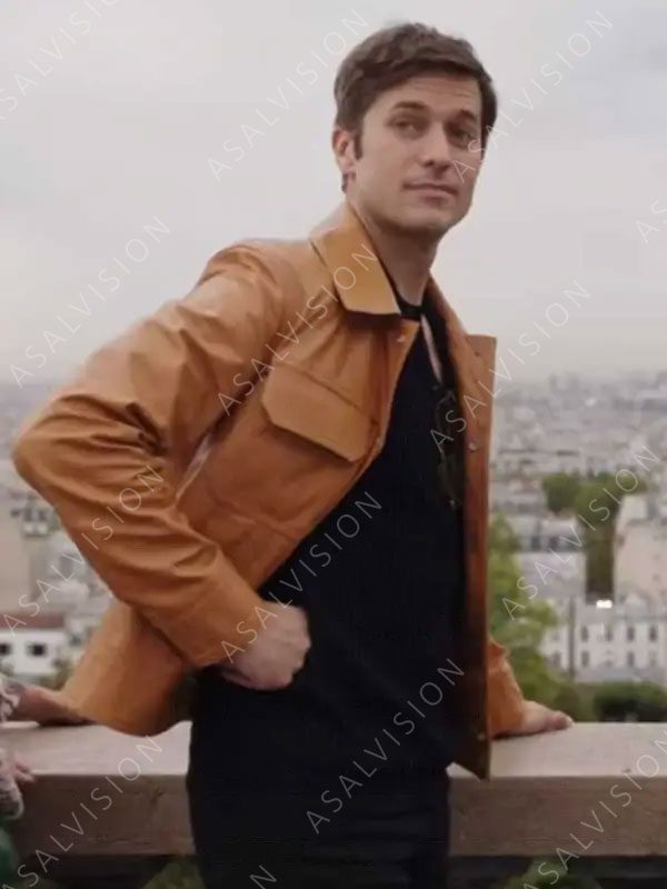 Emily in Paris S03 Lucas Bravo Leather Tan Brown Jacket