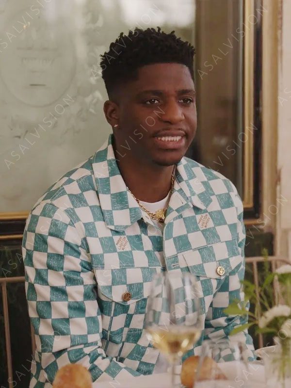 Emily in Paris S03 Samuel Arnold White And Teal Checked Jacket