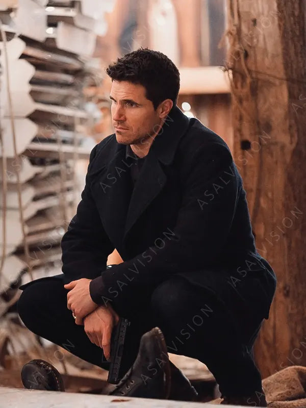 Evan Movie Simulant Robbie Amell Black Wool Trench Coat