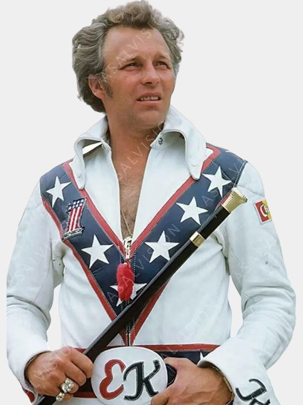 Evel Knievel Daredevil Leather White Biker Jacket