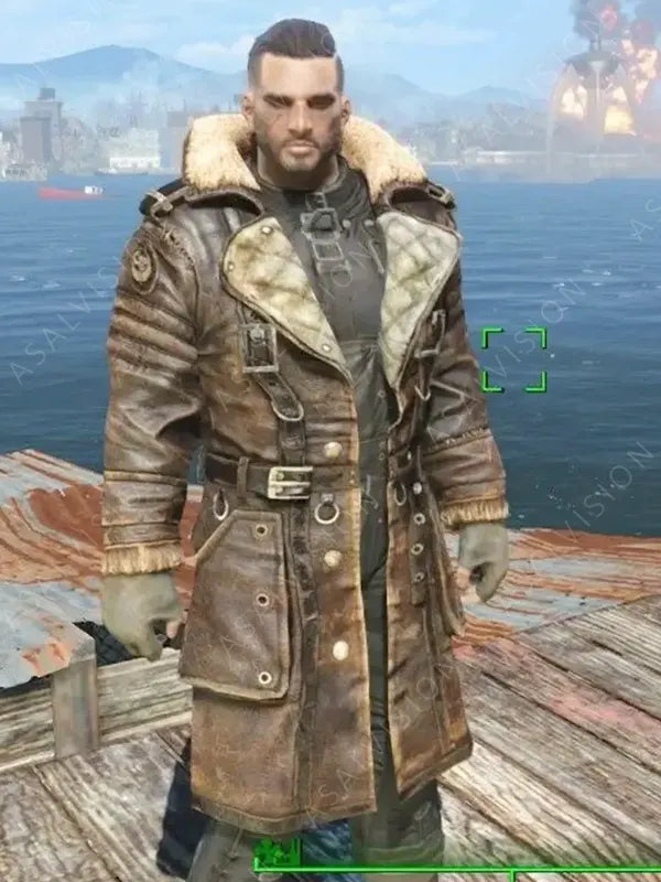 Fallout 4 Elder Arthur Maxson Brown Leather Battlecoat Jacket