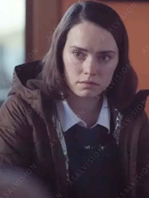 Fran Movie Sometimes I Think About Dying 2024 Daisy Ridley Brown Puffer Hooded Coat