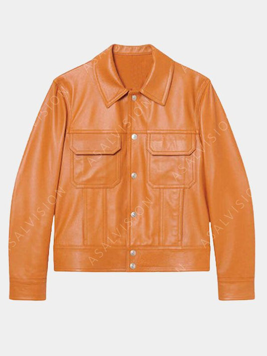 Gabriel Emily in Paris Season 3 Leather Tan Jacket