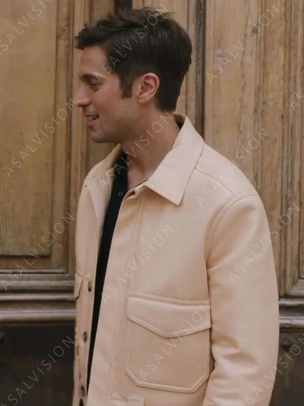 Gabriel TV Series Emily in Paris S03 Lucas Bravo Beige Leather Jacket
